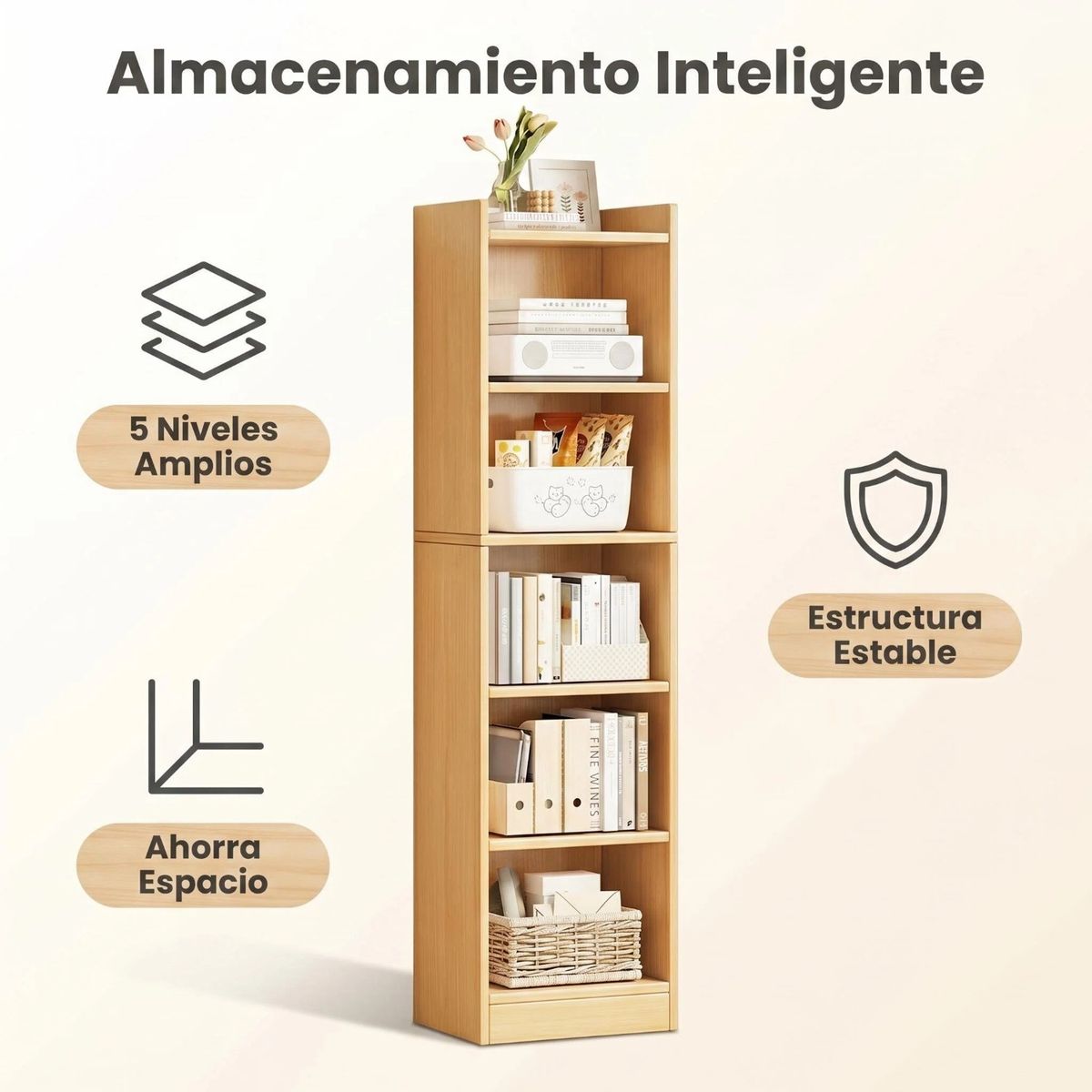 IDEEHOUSE - Estante Liberero 5 Niveles Altura 152cm Madera