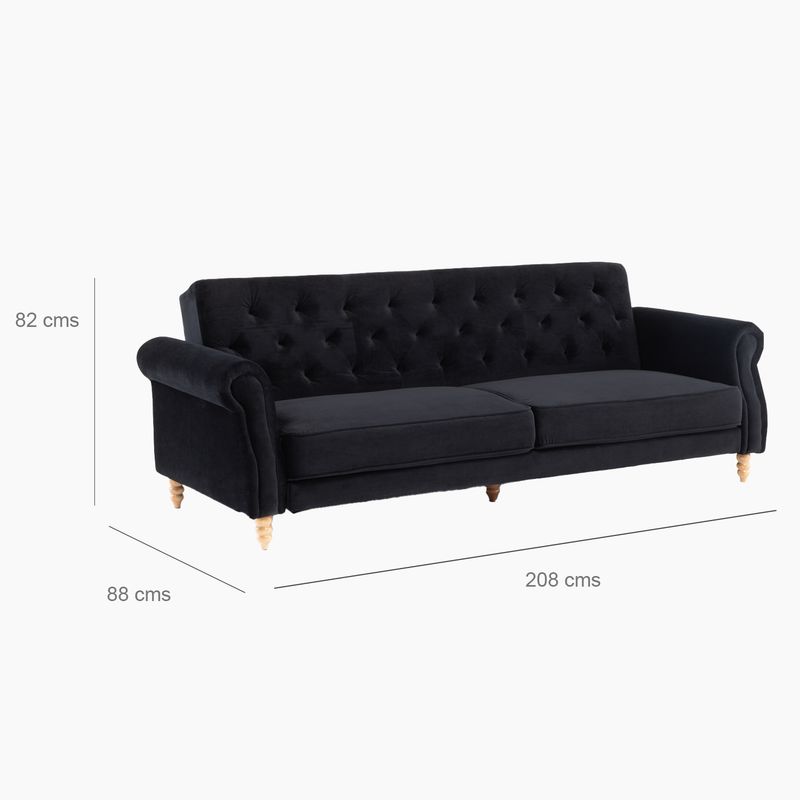 DANIELS - Sofá Futón 3 Cuerpos Clásico Milán Negro EG2025BK