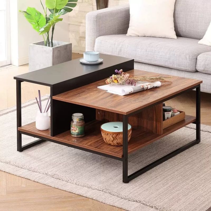 IDEEHOUSE - Juego Mesa Centro Living Diseño Moderno 80x80x48cm Marrón Ideehouse