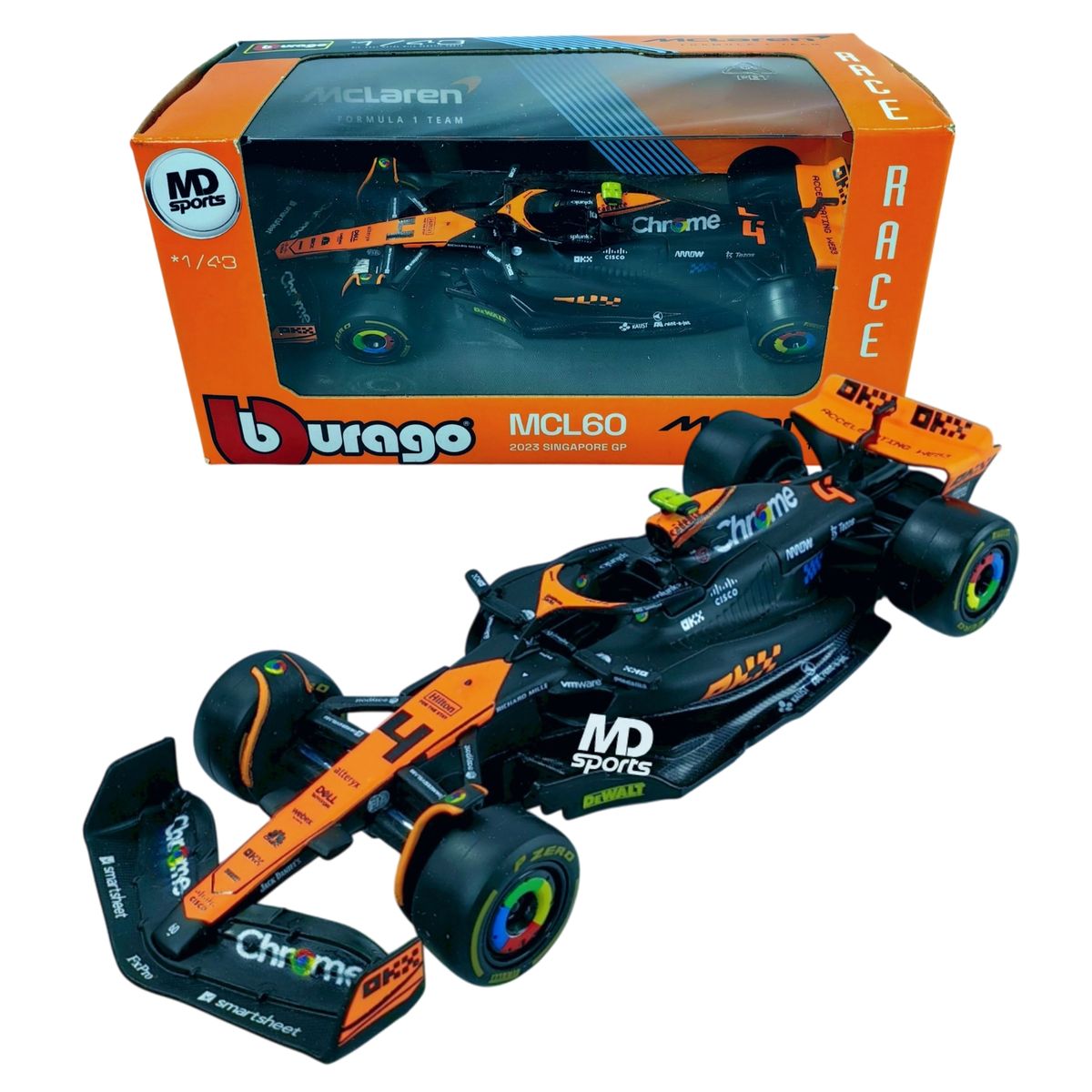 BBURAGO - Auto F1 Mclaren MCL60 GP Singapur 23 Norris Caja Normal 1.43