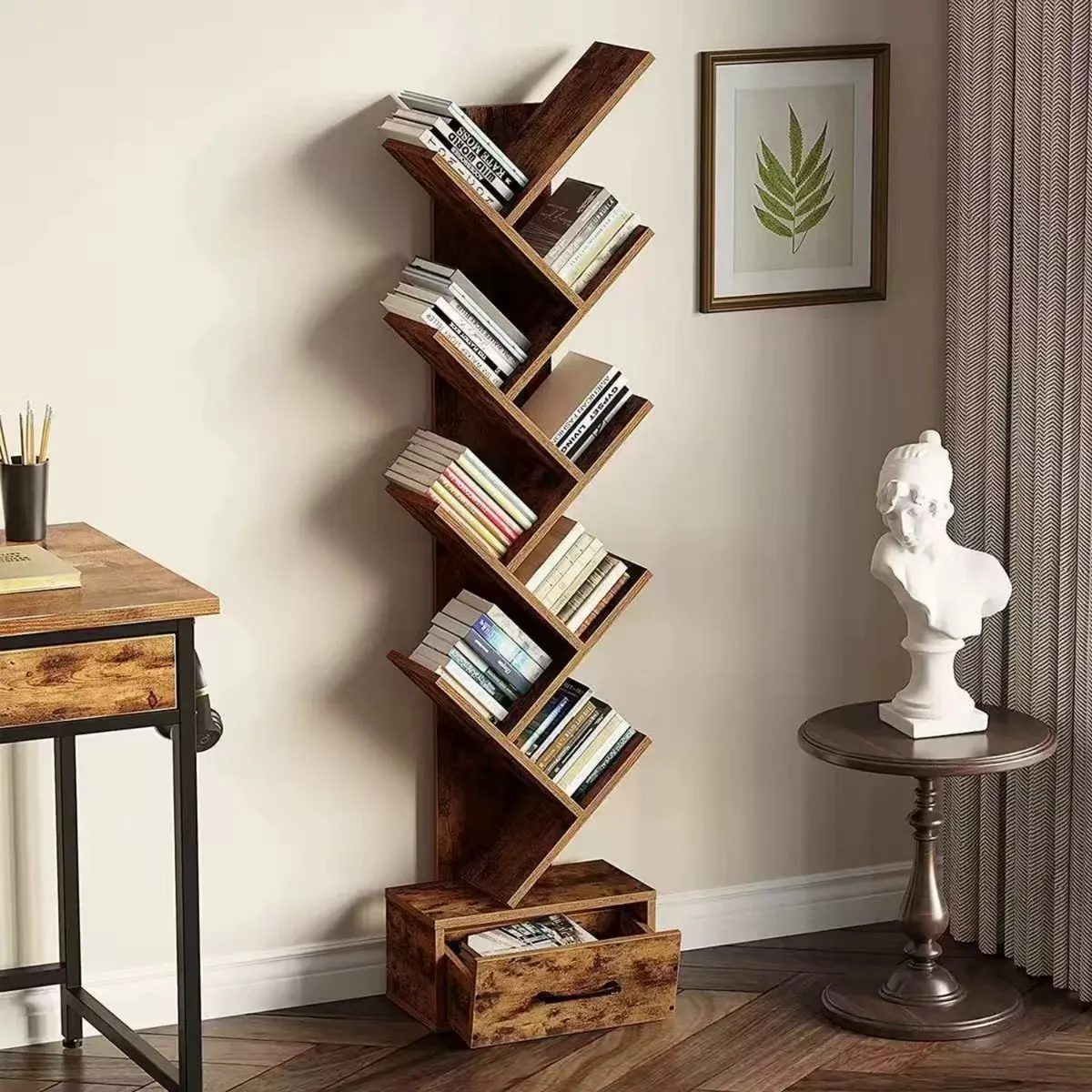 Librero vertical Madera 147 cm de alto y con compartimiento inferior, marca IDEEHOUSE - Foto Principal