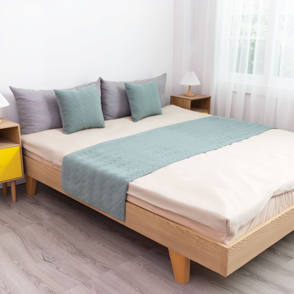 GENERICO - Piecera Decorativa De Cama Verde + 2 Fundas De Cojín Elegante