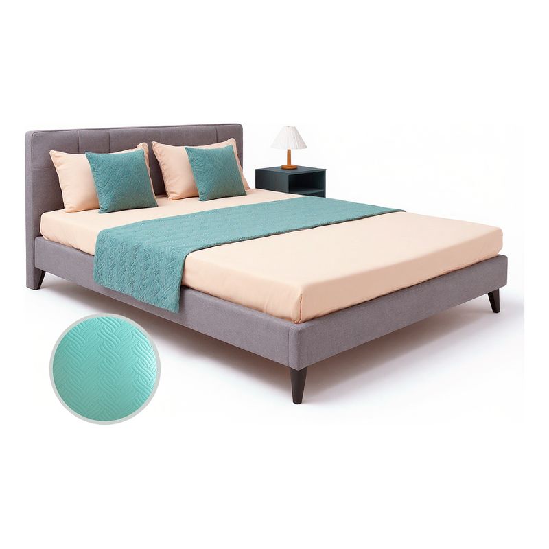 GENERICO - Set Pie De Cama Acolchado Verde + 2 Fundas Cojín Combinado