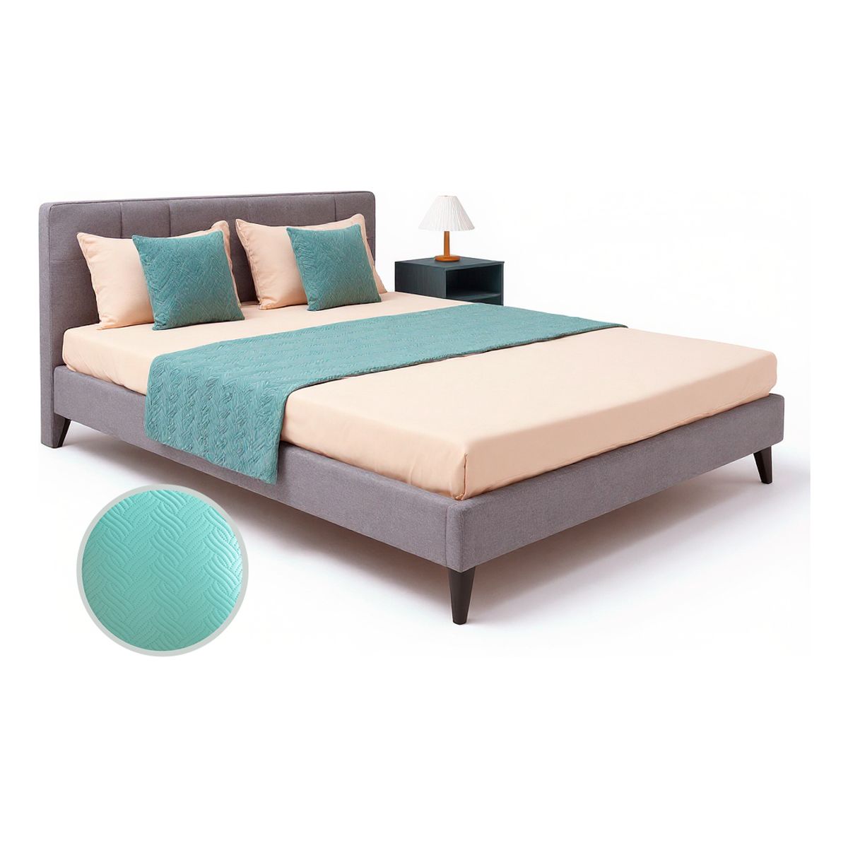 GENERICO - Piecera Decorativa De Cama Verde + 2 Fundas De Cojín Elegante