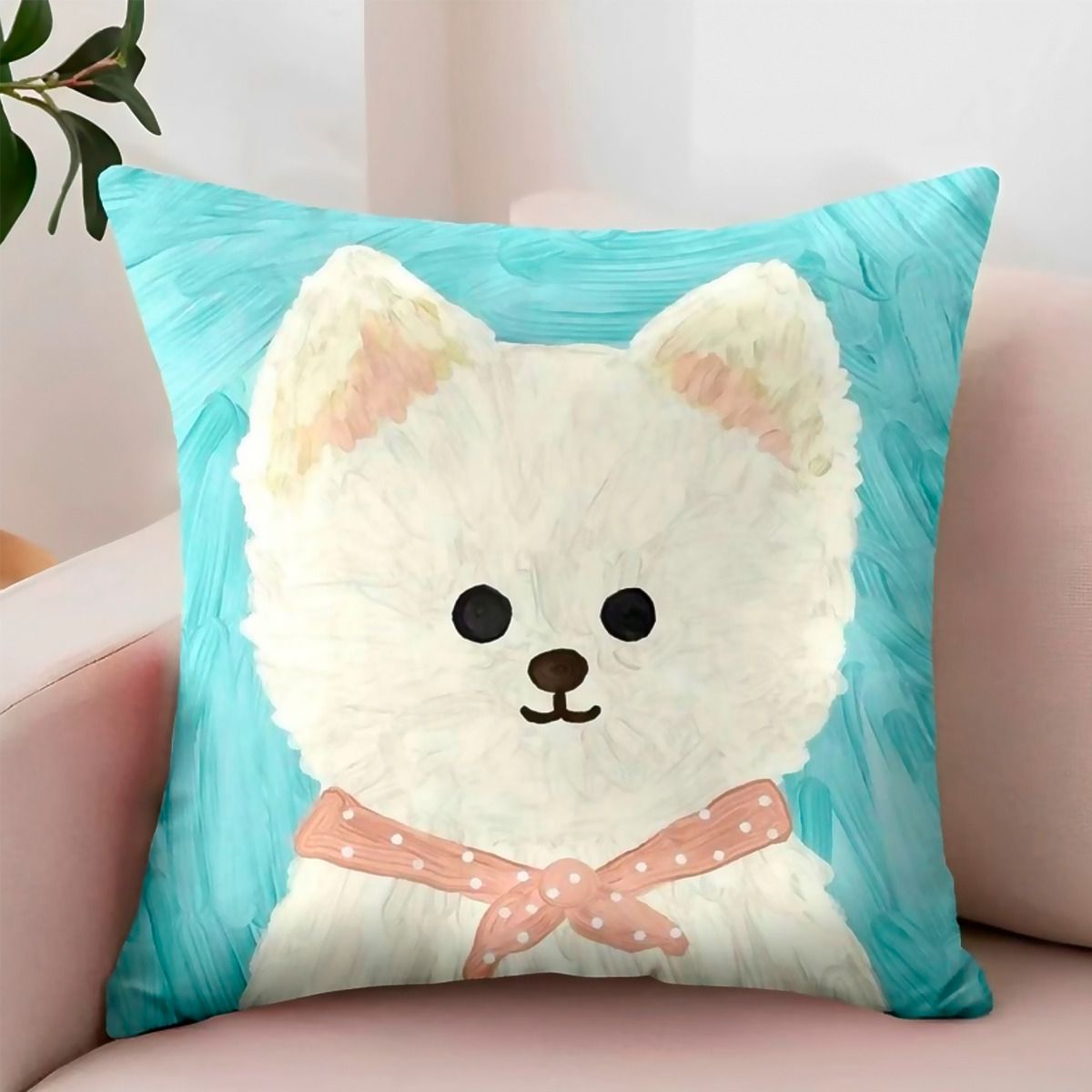 GENERICO - Funda Decorativa Cachorro Blanco Fondo Azul 45x45 cm781