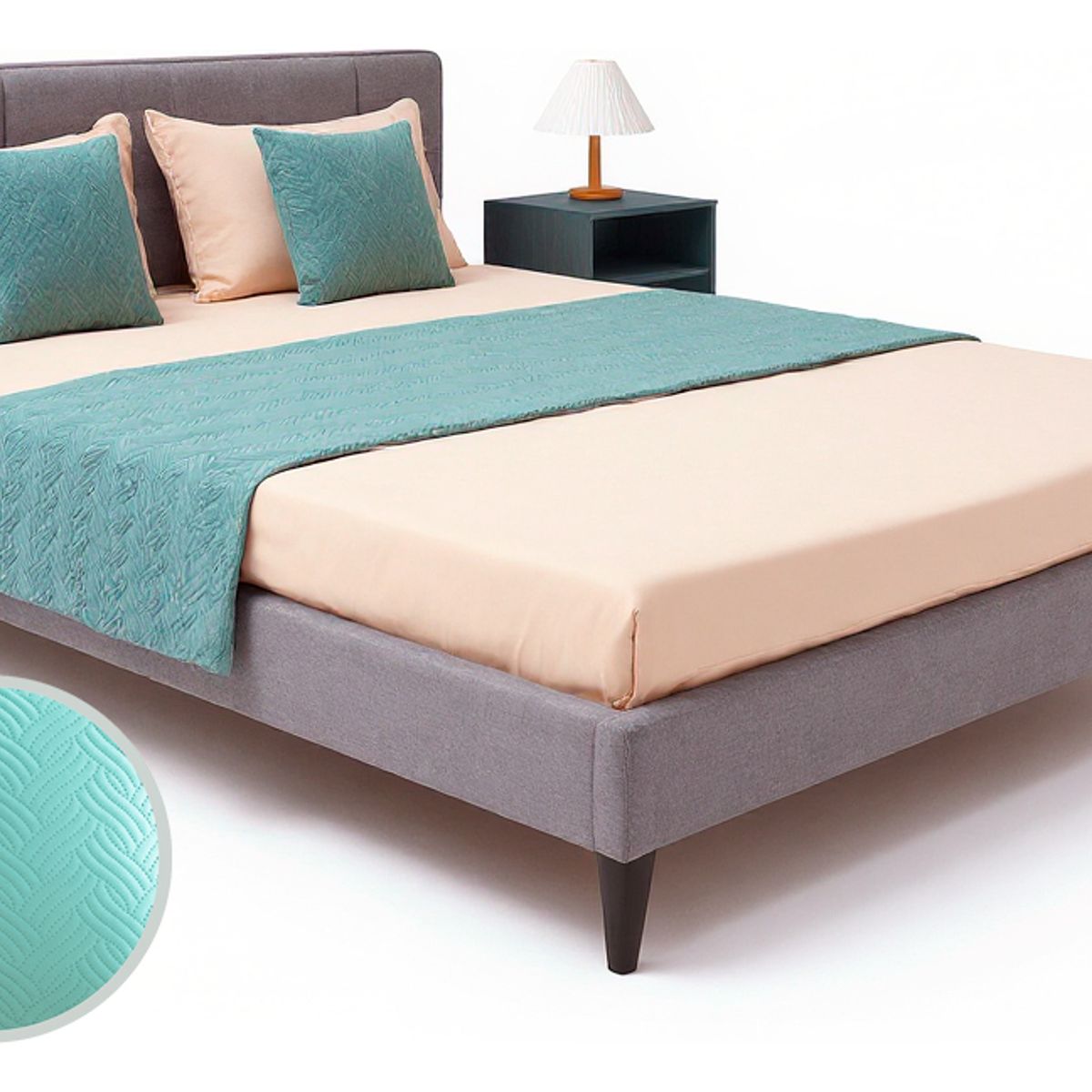 GENERICO - Juego Piecera + 2 Fundas de Cojin Verde para Dormitorio Moderno