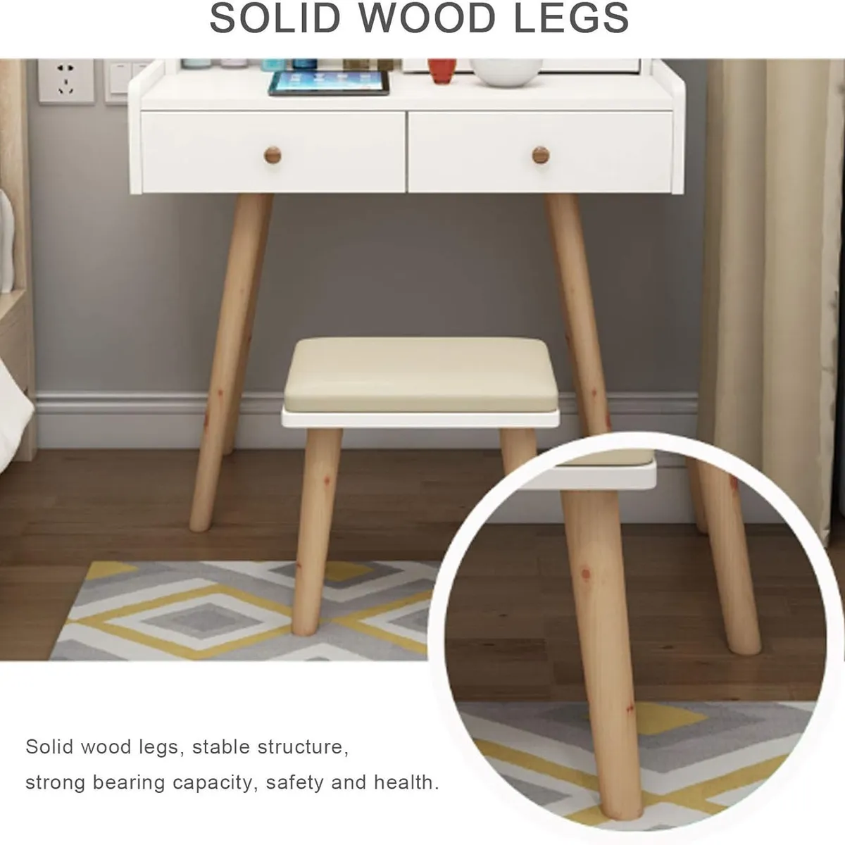 CASTLEN - Espejo Escritorio Vanity Con Taburete