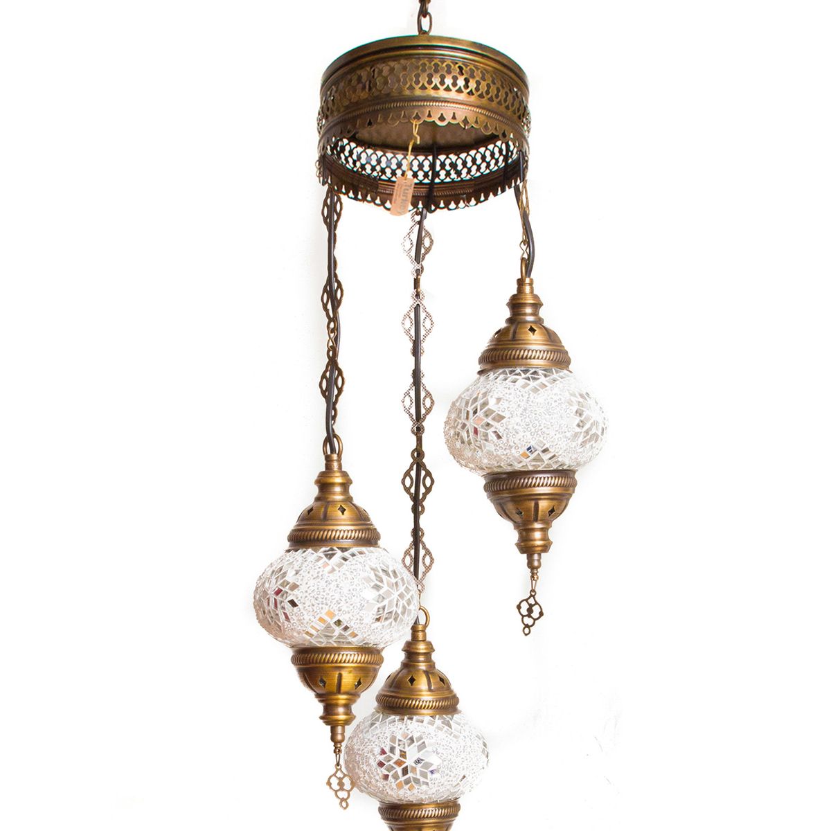 TURKUAZ - Lámpara turca colgante de 3 esferas hajima blancas S