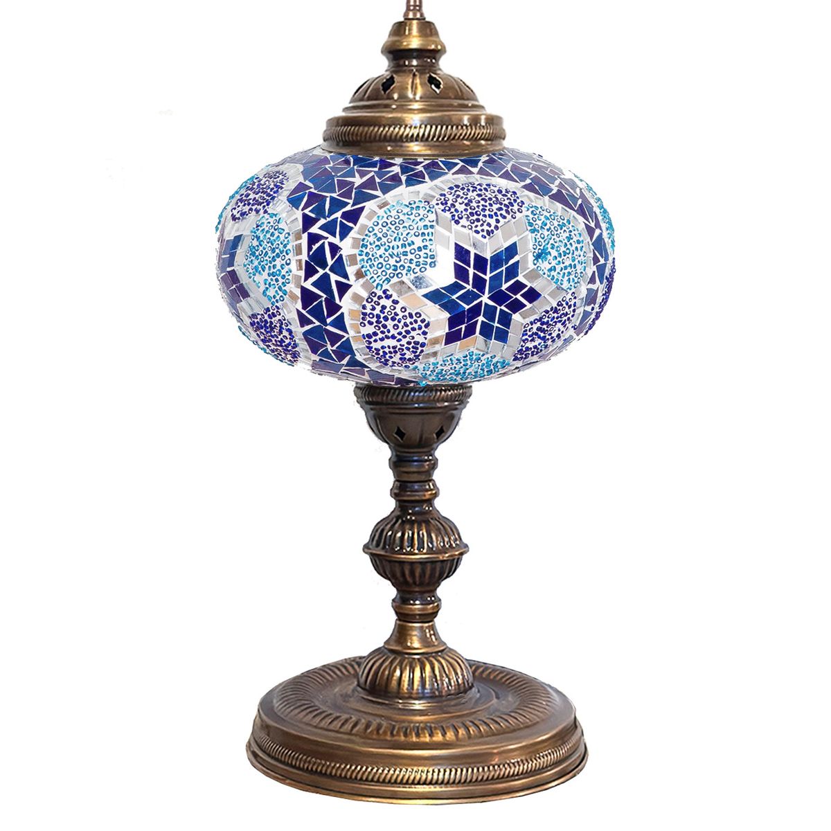 TURKUAZ - Lámpara turca de mesa XL prisma turquesa y azul