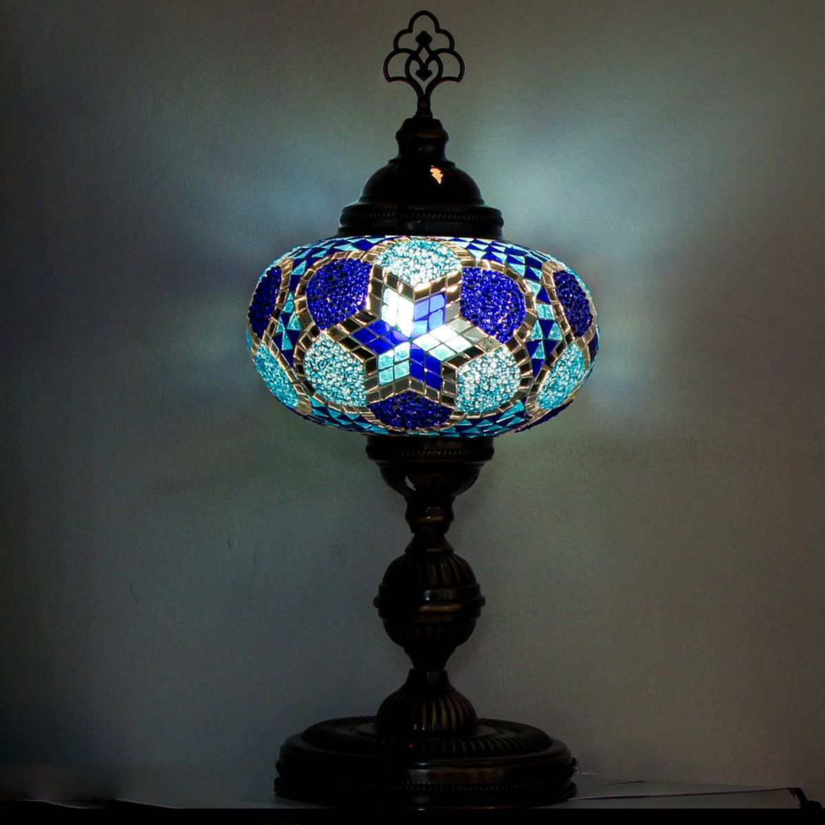 TURKUAZ - Lámpara turca de mesa XL prisma turquesa y azul