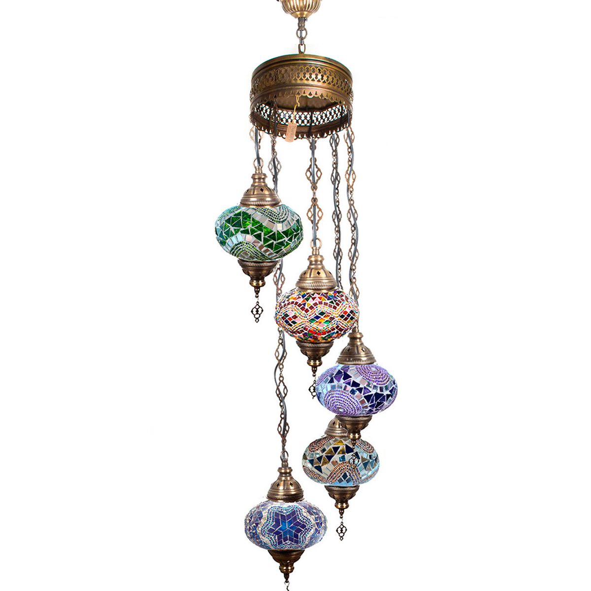 TURKUAZ - Lámpara turca colgante de 5 esferas M mix espiral