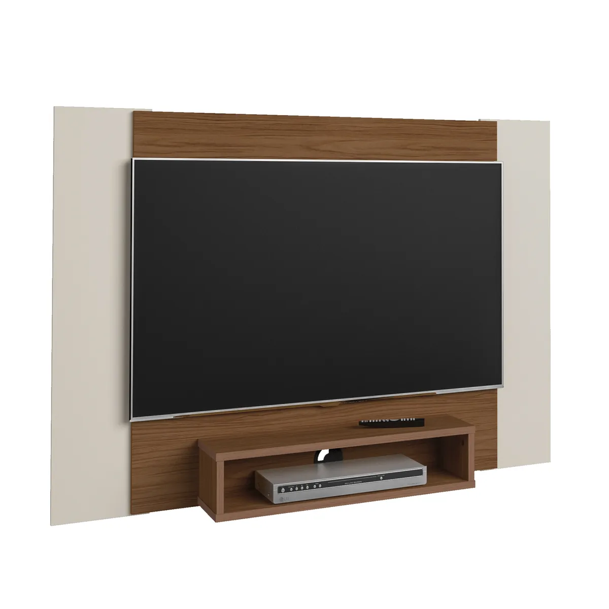 EXIT - Panel TV hasta 47 pulgadas Bicolor Madera y Blanco con Repisa