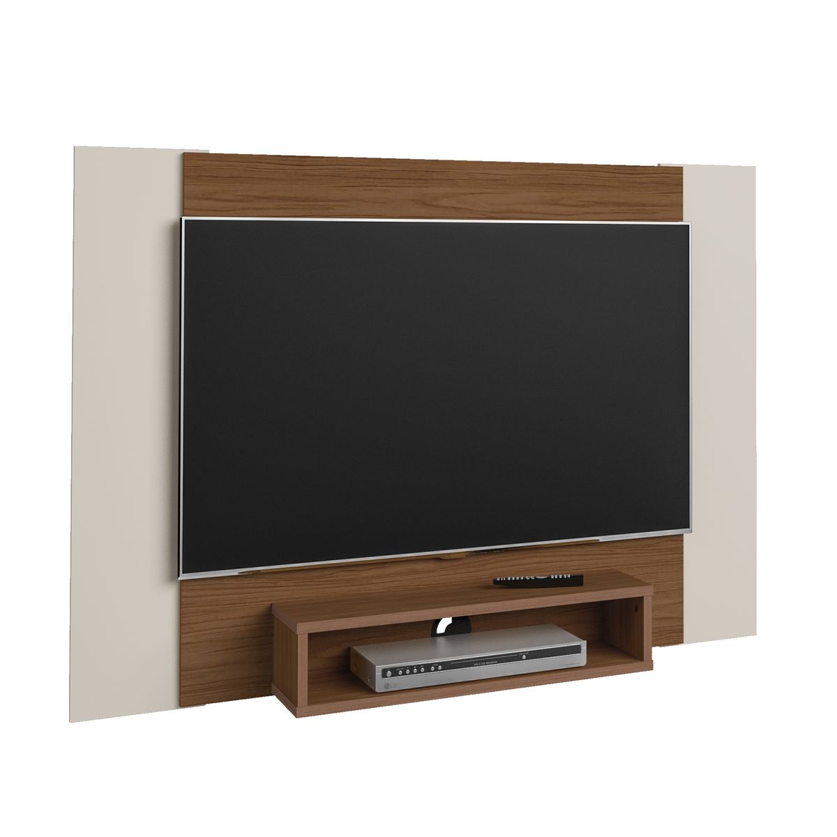 EXIT - Panel TV hasta 47 pulgadas Bicolor Madera y Blanco con Repisa