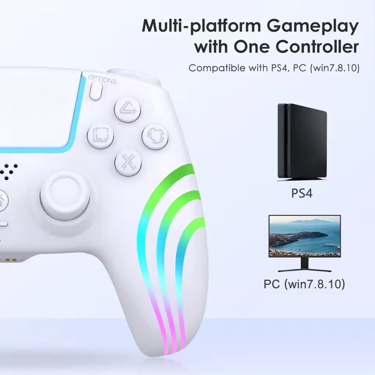 CORRERREY - Controlador inalámbrico Bluetooth de doble vibración PS4 PCMango RGB