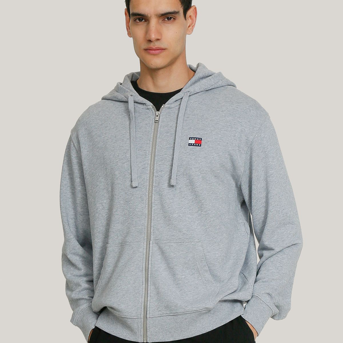 TOMMY HILFIGER - Polerón Hoodie Solid Con Cierre Gris Tommy Jeans