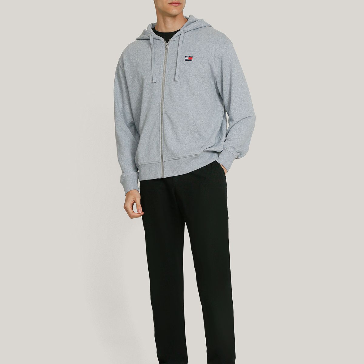TOMMY HILFIGER - Polerón Hoodie Solid Con Cierre Gris Tommy Jeans