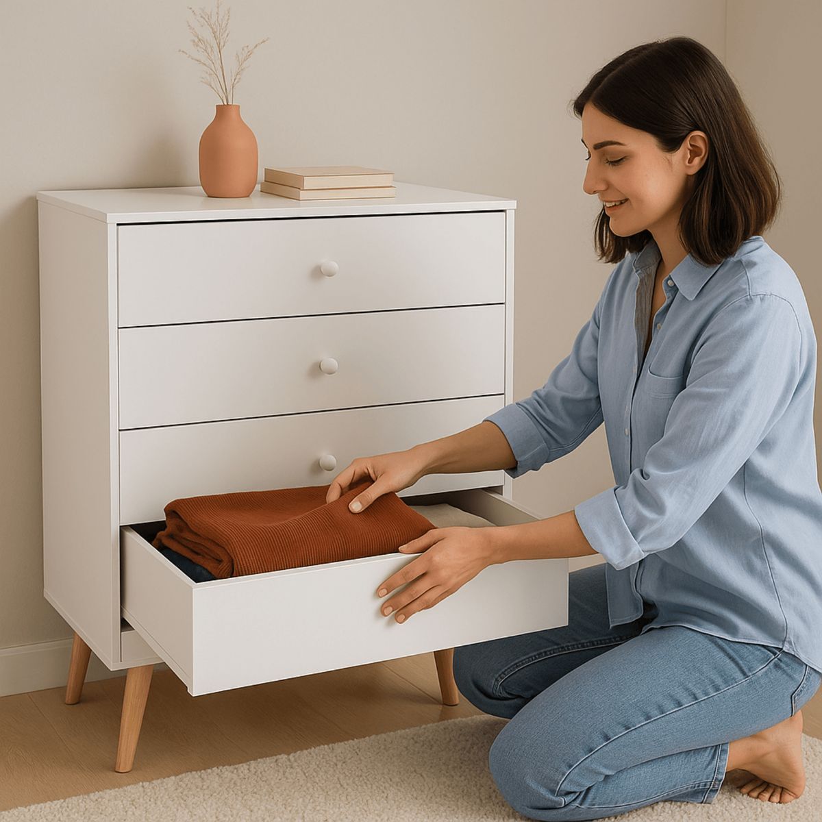 EXIT - Cómoda Blanca Exit 4 Cajones Con Patas Moderna