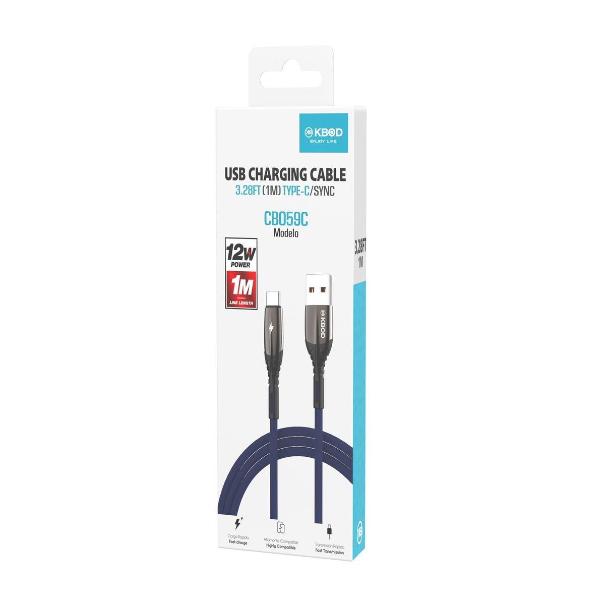 KBOD - Cable Para Carga y Datos Usb Tipo C Kbod Cbo59 1 Metro 12W Azul