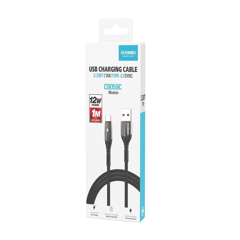 KBOD - Cable Para Carga y Datos Usb Tipo C Kbod Cbo59 1 Metro 12W Negro