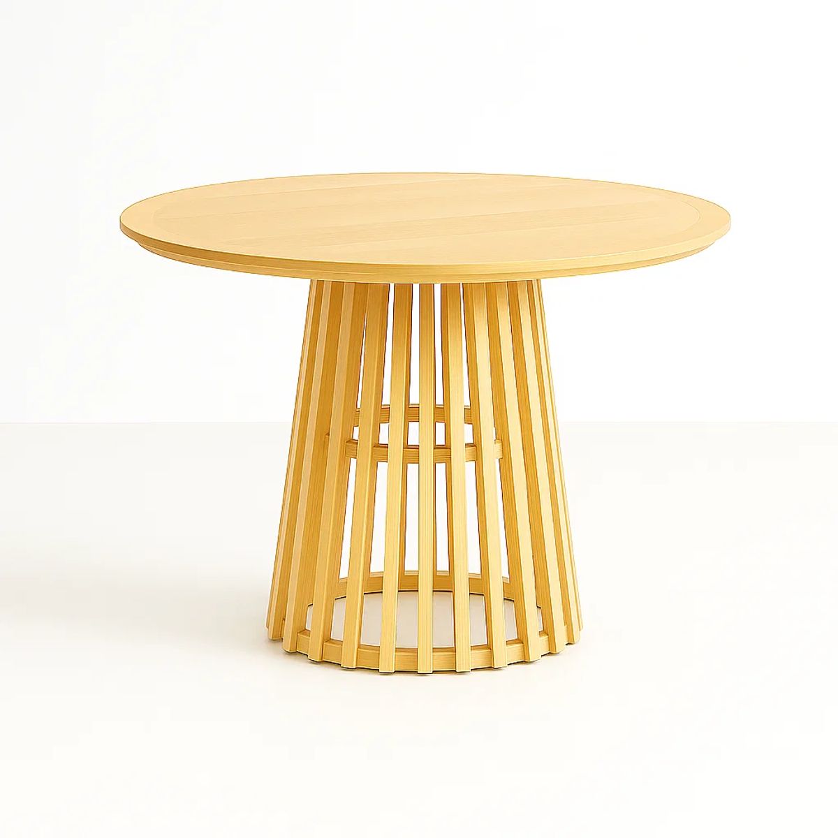 KLIK - Mesa Redonda de 100 cm Madera Natural con Base Estilo Rejilla - Café