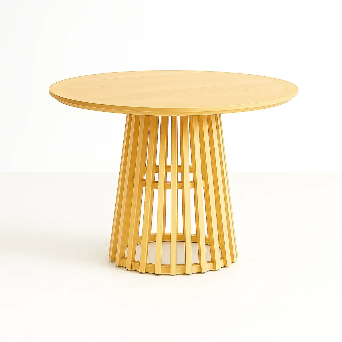 KLIK - Mesa Redonda de 100 cm Madera Natural con Base Estilo Rejilla - Café