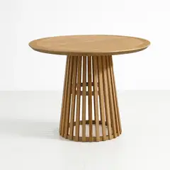 KLIK - Mesa Redonda de 100 cm Madera Natural con Base Estilo Rejilla - Café