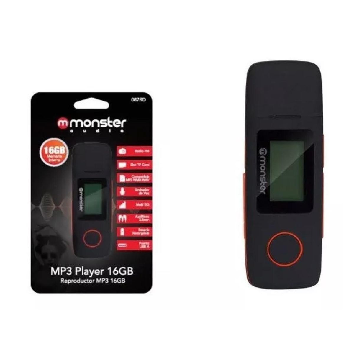 MONSTER - Reproductor MP3 16Gb Grabador De Voz USB X087BL