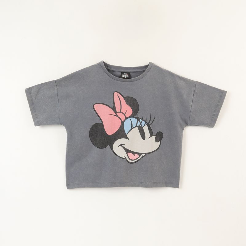 DISNEY - Polera Manga Corta Niña Minnie Cara Gris Disney