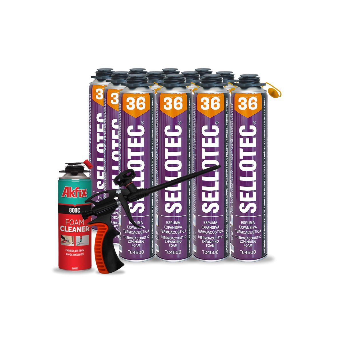 GENERICO - Espuma Poliuretano Proyectado Sellotec + Pistola Y Limpiador…