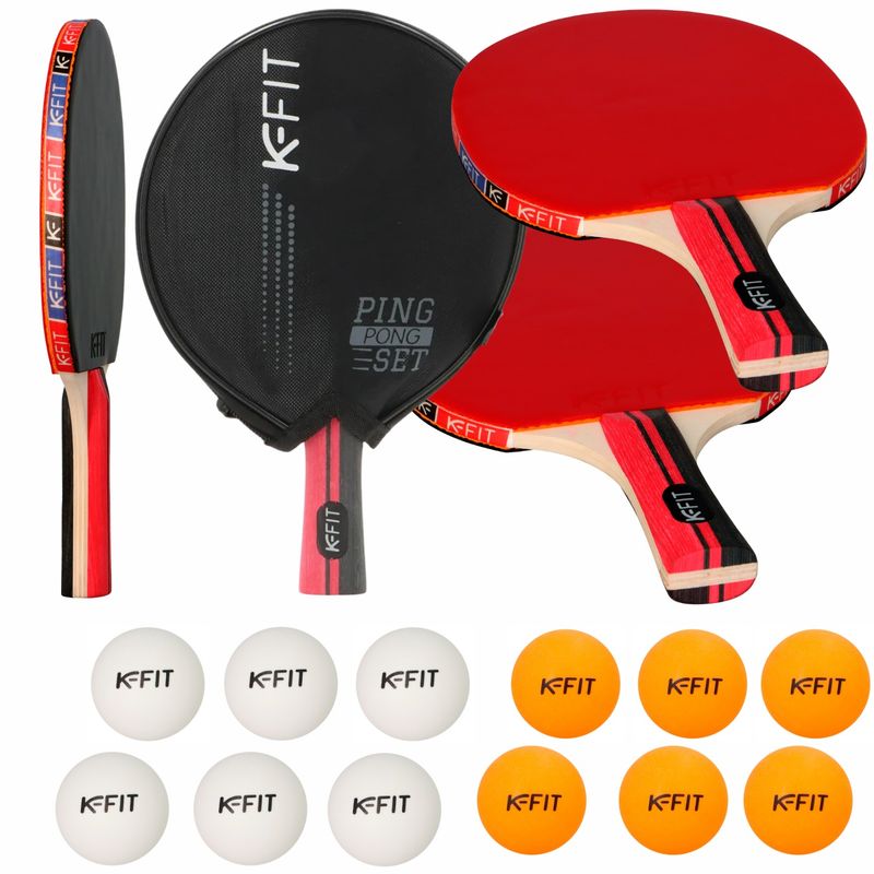 REBAJAS - Pack 4 Paletas Ping Pong + 12 Pelotas Naranjas Blancas K-Fit