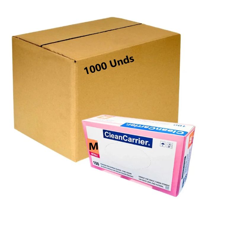 CLEANCARRIER - Guante Nitrilo Rosado Talla M Pack X 1000 Unidades