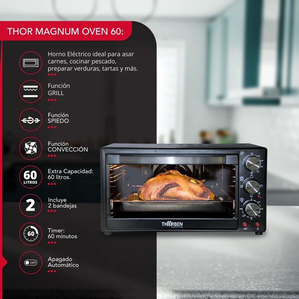THORBEN - Horno Electrico 60L 3 modos Thor Magnum Oven