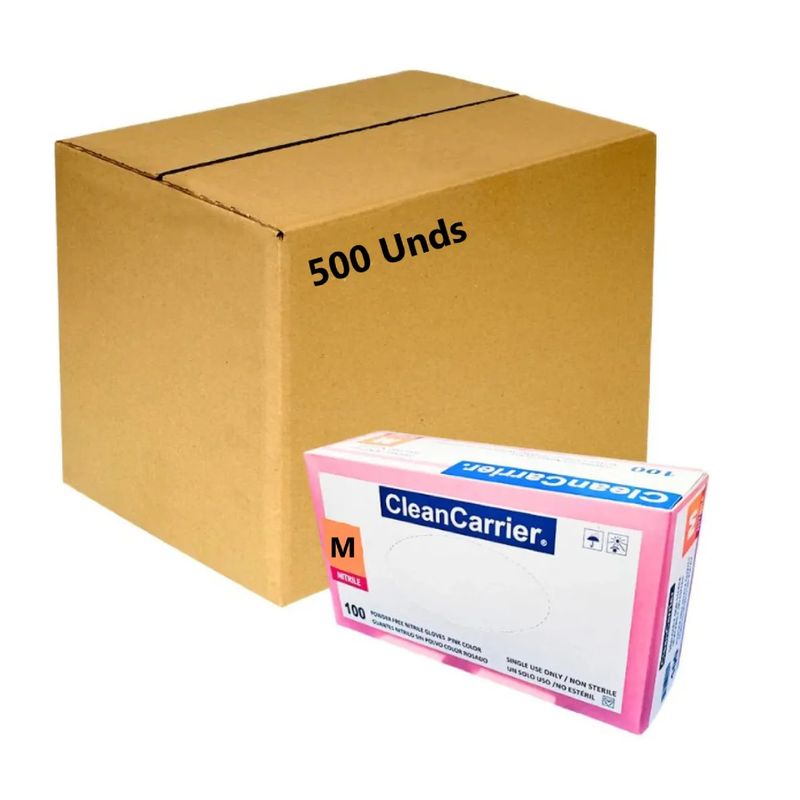 CLEANCARRIER - Guante Nitrilo Rosado Talla M Pack X 500 Unidades