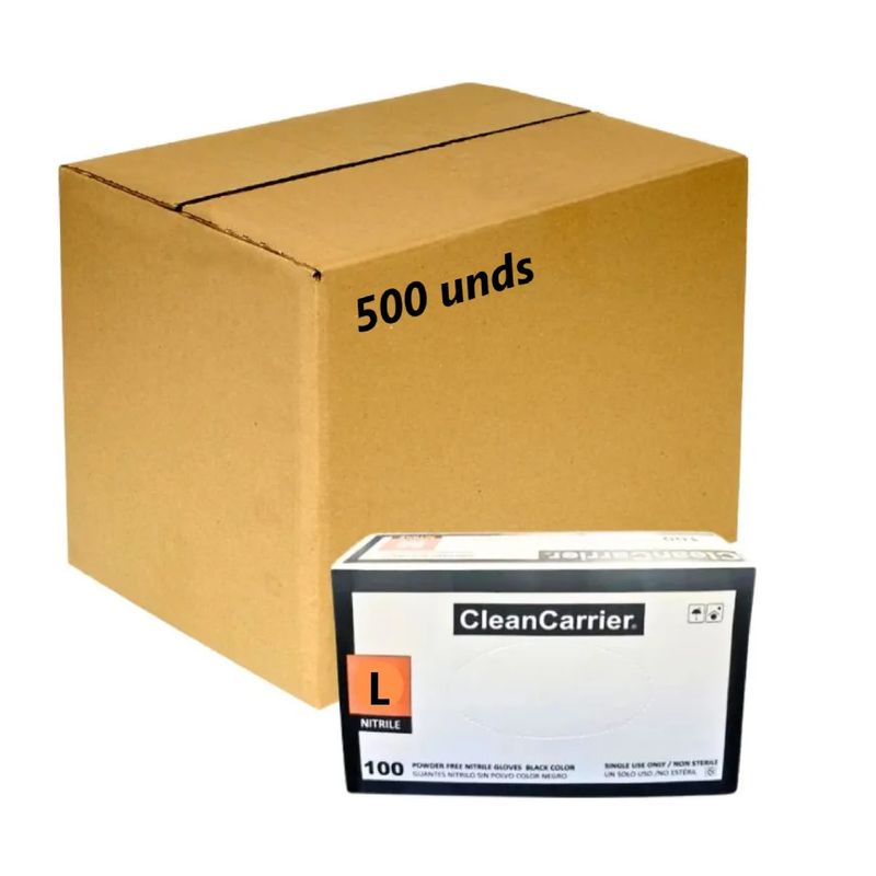CLEANCARRIER - Guantes Nitrilo Negro S/polvo Talla L Cleancarrier 500 Unid