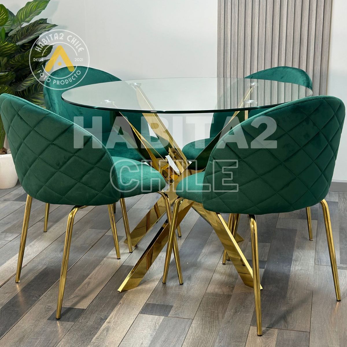 HABITA2 CHILE - Comedor Dubai Gold Redondo 100cm -4 Puestos