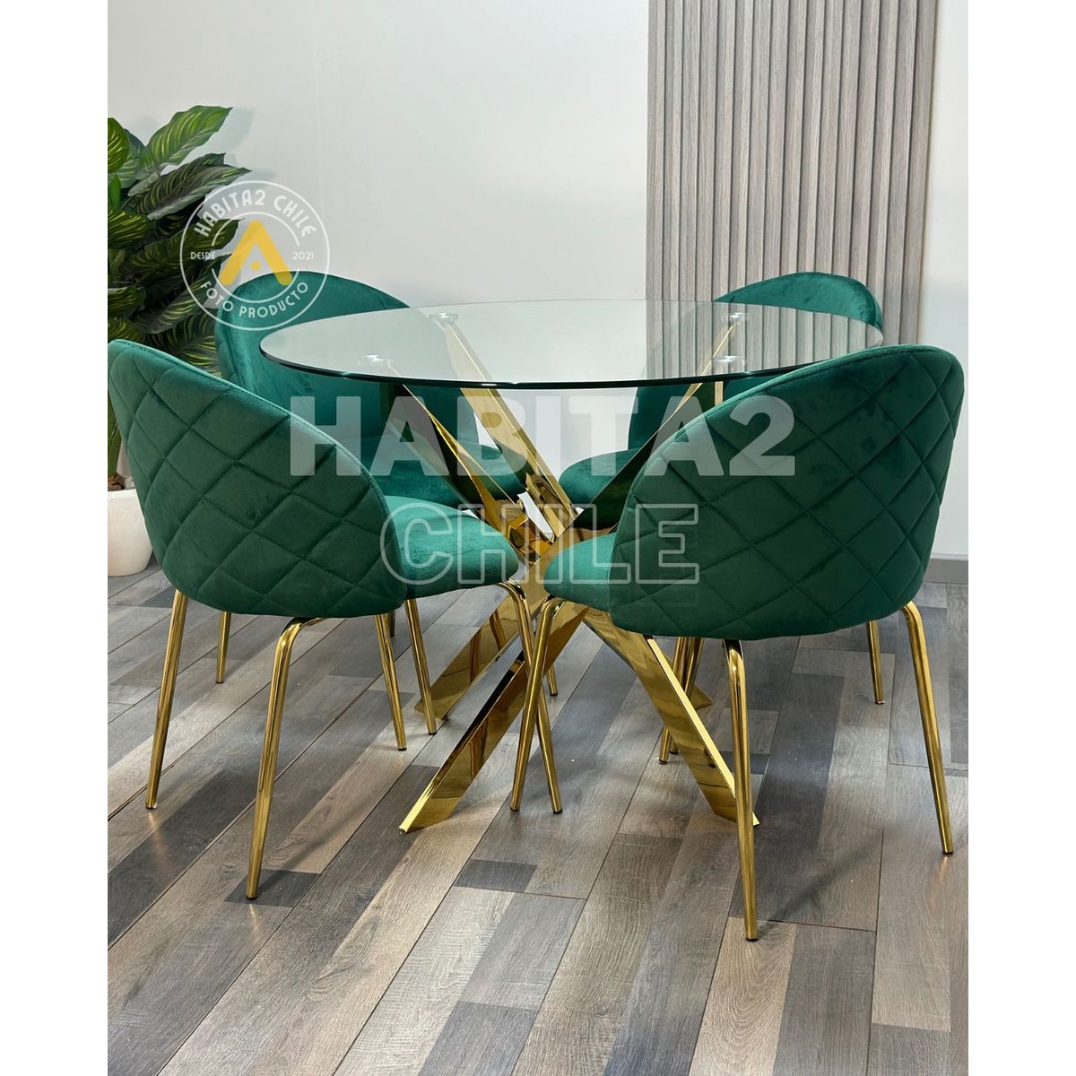 HABITA2 CHILE - Comedor Dubai Gold Redondo 100cm -4 Puestos