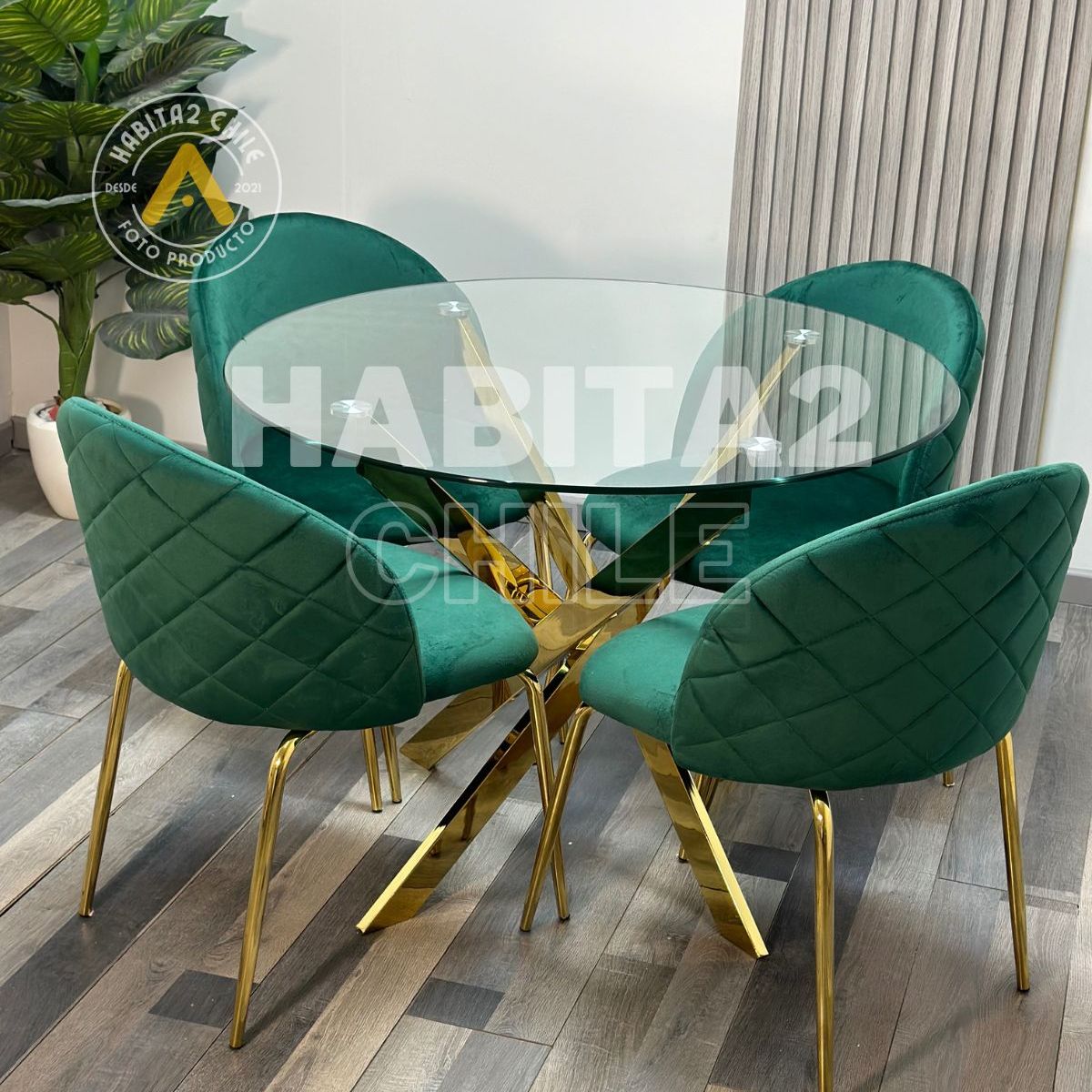 HABITA2 CHILE - Comedor Dubai Gold Redondo 100cm -4 Puestos