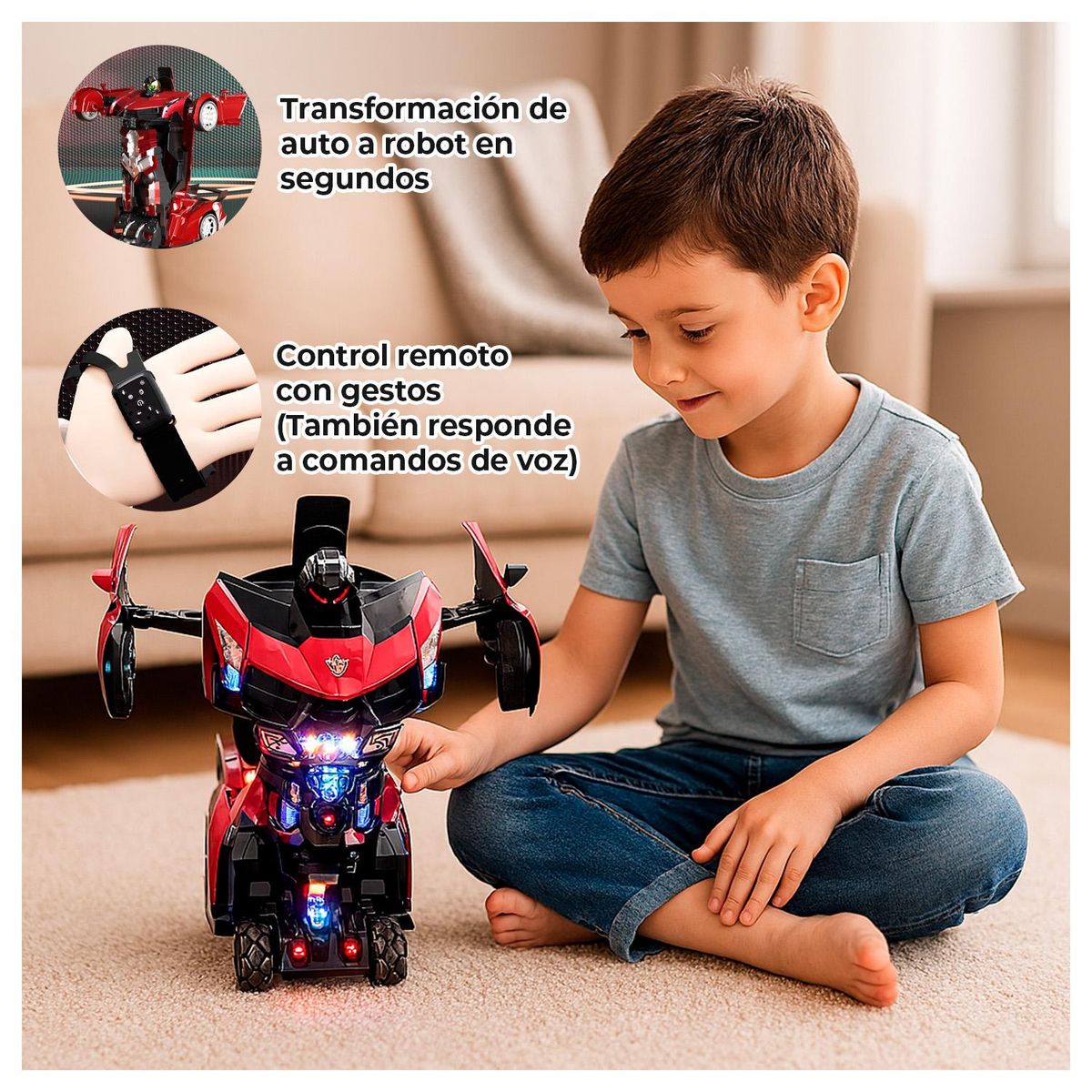 GLOBAL LATIN GROUP - Auto Robot Transformable con Luces juguete Interactivo