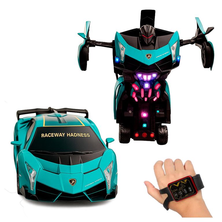 Auto Robot Control Sensorial Transformable con Luces LED - Azul