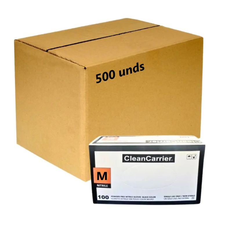 CLEANCARRIER - Guantes Nitrilo Negro Talla M Cleancarrier Pack X 500 Unid