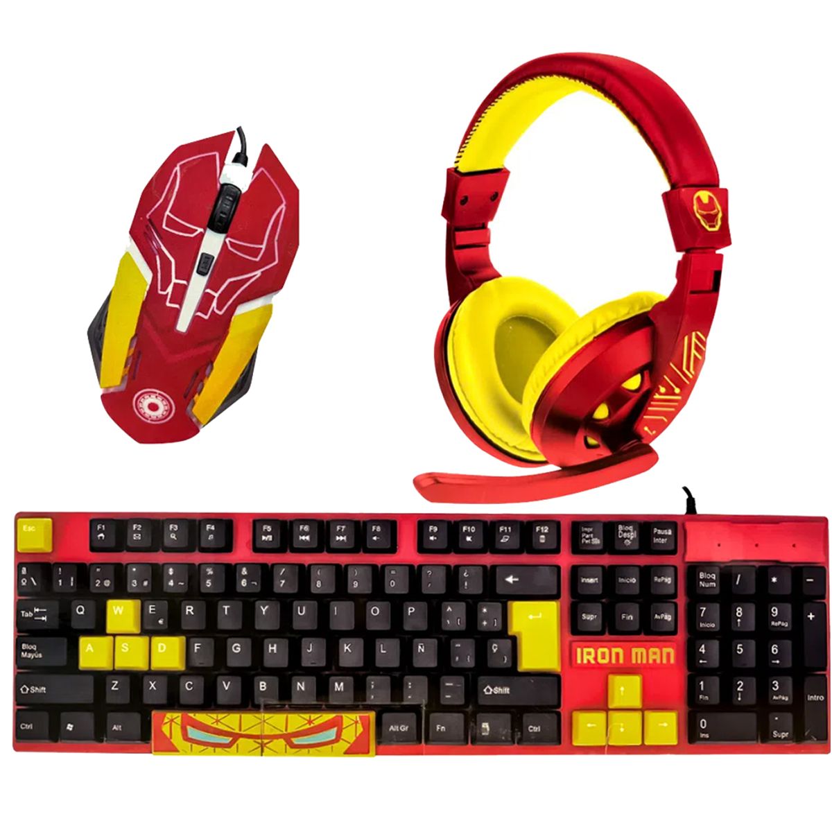 GENERICO - Kit Gamer Marvel Iron Man 3 En 1 Teclado Audifonos Mouse