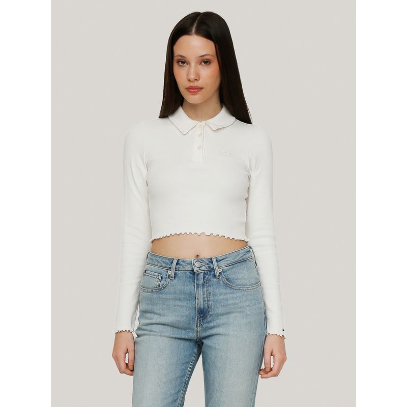 TOMMY HILFIGER - Polo Cropped Slim Fit Blanco Tommy Jeans