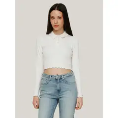 TOMMY HILFIGER - Polo Cropped Slim Fit Blanco Tommy Jeans