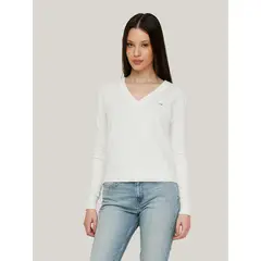 TOMMY HILFIGER - Sweater Essential V-Neck Con Logo Blanco Tommy Jeans