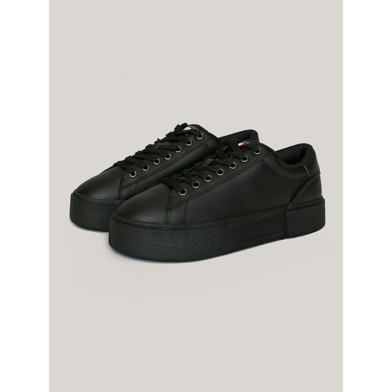 TOMMY HILFIGER - Zapatillas New Flatform De Cuero Negro Tommy Jeans