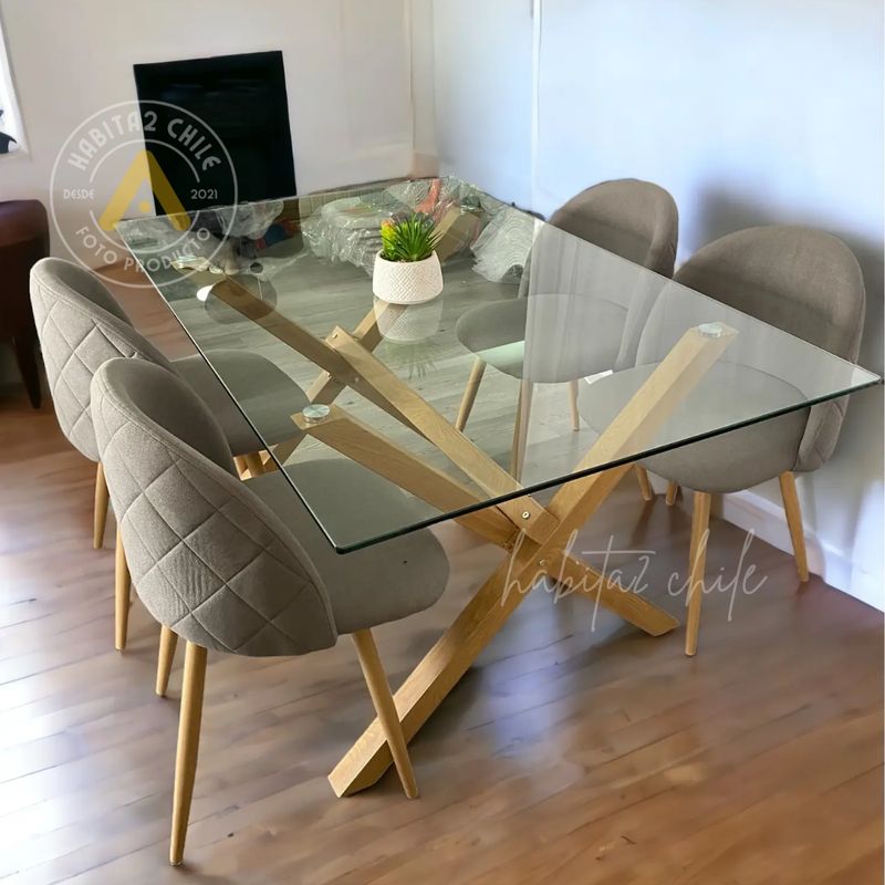 HABITA2 CHILE - COMEDOR  NORDIC REINA 140X90- 4 PUESTO LINO GRIS