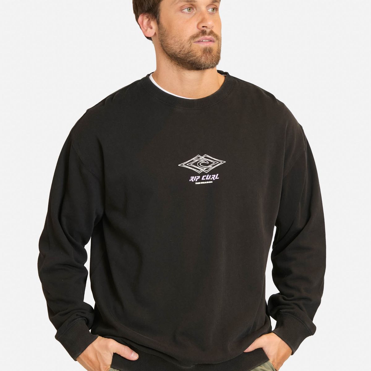 RIP CURL - Poleron CR Double Ups Crew Negro Hombre Rip Curl - Negro