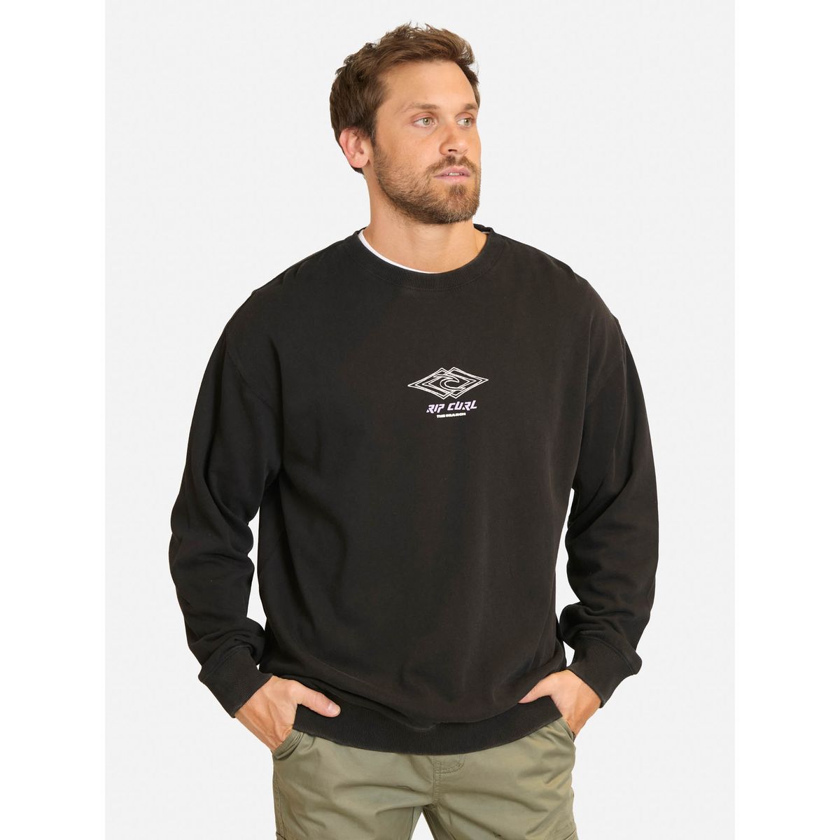 RIP CURL - Poleron CR Double Ups Crew Negro Hombre Rip Curl - Negro