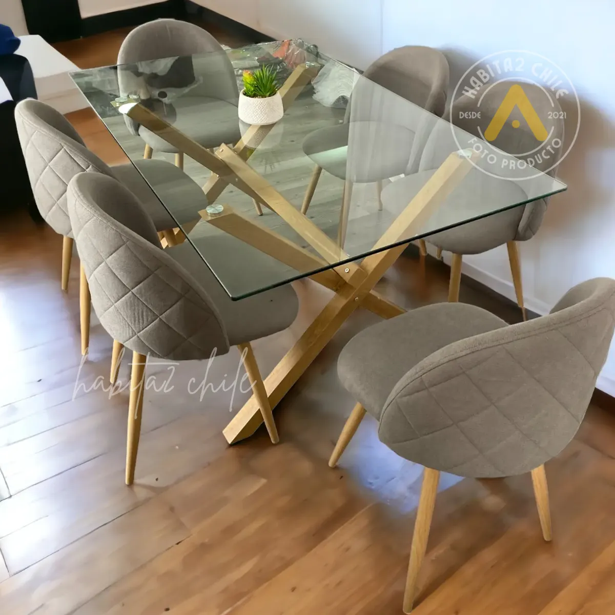 HABITA2 CHILE - COMEDOR  NORDIC REINA 140X90- 6 PUESTO LINO GRIS