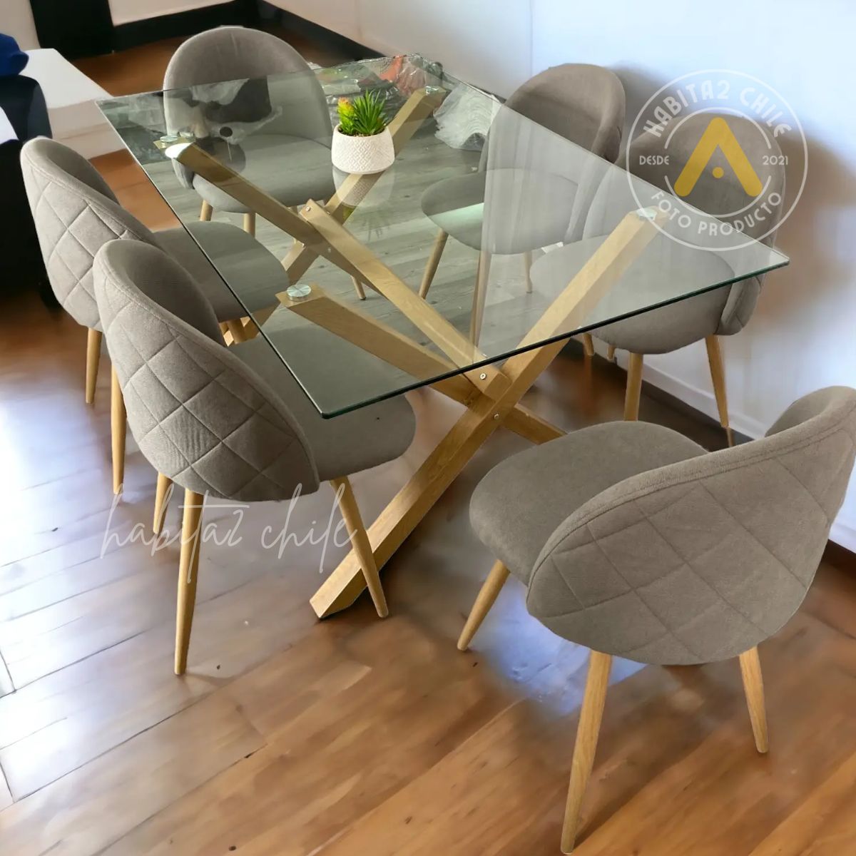 HABITA2 CHILE - COMEDOR  NORDIC REINA 140X90- 6 PUESTO LINO GRIS